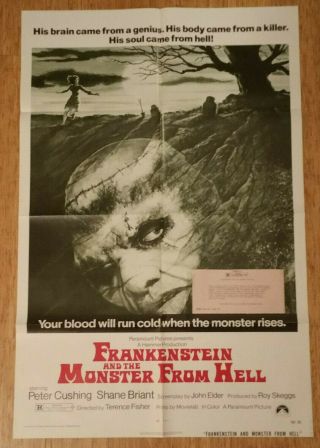 Frankenstein And The Monster From Hell 1974 1 Sheet 27x41 Peter Cushing