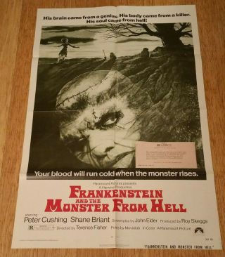 FRANKENSTEIN AND THE MONSTER FROM HELL 1974 1 sheet 27x41 Peter Cushing 2