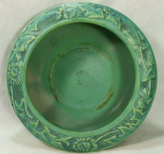 1920 ' s Weller Pottery Breton Pattern Blue Green w/ Yellow Highlight Console Bowl 3