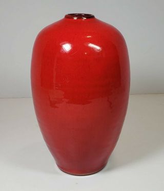 Ben Owen Iii Chinese Red North Carolina Nc Pottery 8 " Egg Vase 2007