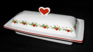 Rare Porsgrund Norway Hearts & Pines 1/4 Lb.  Covered Butter Dish