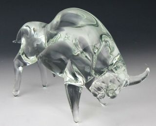 Signed Licio Zanetti Murano Italian Art Glass Modernist Bull Sculpture Nr Lma