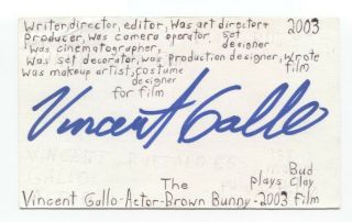 Vincent Gallo Signed 3x5 Index Card Autographed Actor Director Brown Bunny