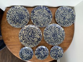 5 Bennington Pottery Blue Agate Dinner Plates 10.  25 " & 3 Small Plates 6.  5”