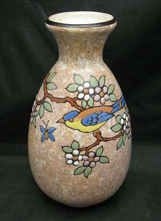 Antoine Dubois 1920 Belgium Art Deco Enameled Stoneware Vase 7 " Marbleized Euc