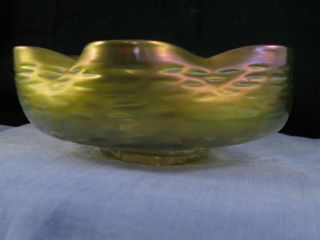 Antique Art Nouveau Vintage Green Textured Glass Bowl Dish Loetz Kralik