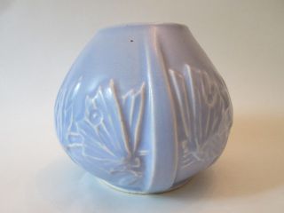 Teardrop Vase Vintage Nelson Mccoy Pottery: Butterfly Pattern Matte Blue: Exc