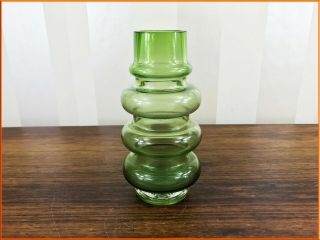 Vintage Riihimaki Tamara Aladin Green Olive Glass Vase Sommerso Art Scandinavian