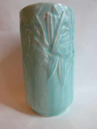 Cylinder Vase Vintage Nelson Mccoy Art Pottery Matte Green Butterfly: Lovely