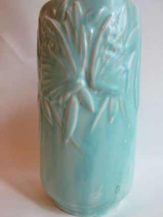 CYLINDER VASE Vintage NELSON McCOY ART pottery matte GREEN BUTTERFLY: lovely 7