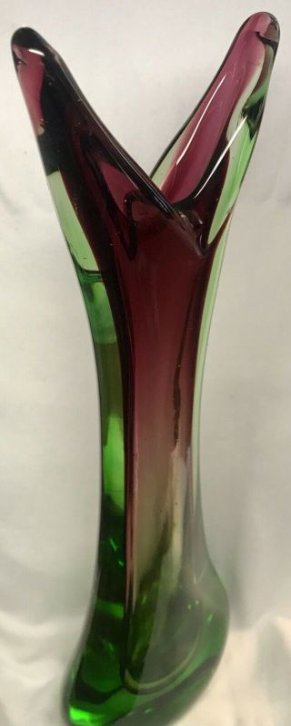 Fratelli Toso Murano Sommerso Art Glass Freeform Mid - Century Modern Vase 6