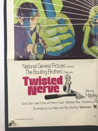 TWISTED NERVE Movie Poster (VG, ) One Sheet 1968 Horror Haley Mills 3926 5