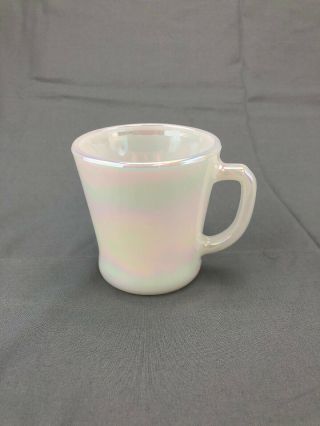 Vintage Rare Fire King White Iridescent Pearl Coffee Milk Mug Cup D Handle