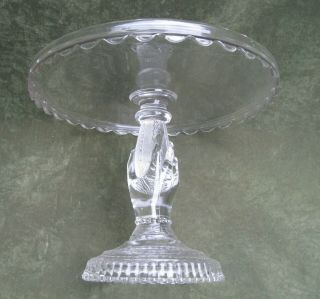 Antique Victorian Eapg Hand Holding Glass Pedestal Cake Plate Stand