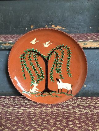Turtlecreek Potters - Redware Plate - Willow Tree/sheep/bunny - 9 1/2”