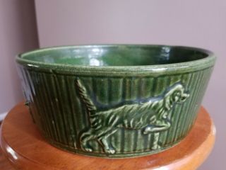 Vtg Robinson Ransbottom Pottery Roseville O Dog Bowl Green Feeder Large 10 " Wide