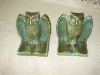1 Pair Van Briggle Green Pottery Owl Book Ends