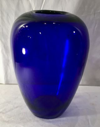 Large Heavy Hand Blown Cobalt Blue Glass Vase Studio Art Glass Vase 12”