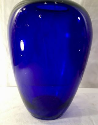 Large Heavy Hand Blown Cobalt Blue Glass Vase Studio Art Glass Vase 12” 2