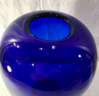 Large Heavy Hand Blown Cobalt Blue Glass Vase Studio Art Glass Vase 12” 3