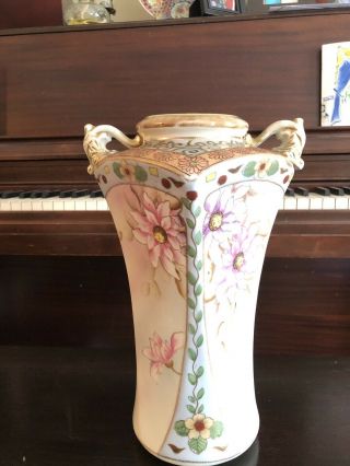Gorgeous Antique Imperial Nippon Hand Painted Vase Large Size 11 - 1/2x7” 2