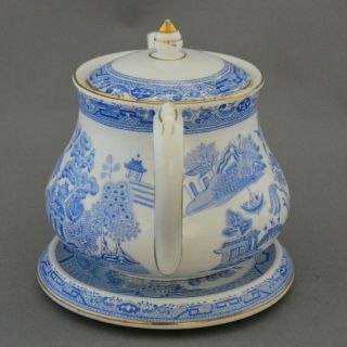 Antique Earthenware Blue Willow Teapot & Stand by S.  Hancock Royal Corona Ware 3