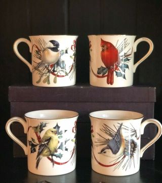 Lenox Winter Greetings 4 Piece Mixed Bird Coffee Mug Set Fine China