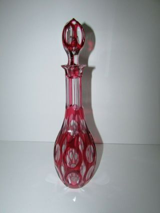 Cranberry Cut To Clear Crystal Glass Decanter 367b