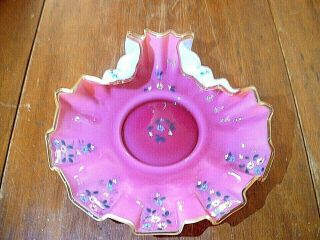 Gorgeous Antique Mt.  Washington Glossy Pink Cased Brides Basket Bowl W/flowers