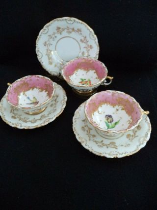 Old Paris Porcelain 3 Painted Tea Coffee Cups Saucers Jacob Petit Sm Chips 1840