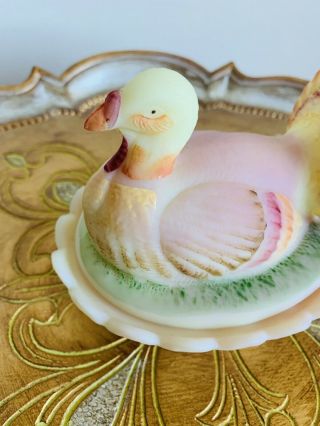 Fenton Burmese Glass Figurine Hen on Nest Turkey Signed By Artist,  M.  Workman 2