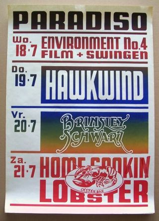 Hawkwind 1973 Concert Poster Paradiso Amsterdam Brinsley Schwarz Doremi