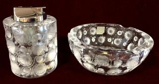 Lalique Tokyo Clear & Frosted Crystal Art Deco Cigarette Lighter & Ashtray
