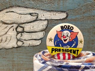 Vintage 1984 Bozo The Clown For President Larry Harmon Pictures Button Pinback
