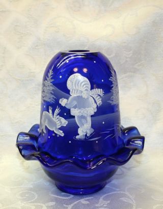 Fenton,  Fairy Light,  Cobalt Blue Glass,  Mary Gregory,  Hand Decorated.