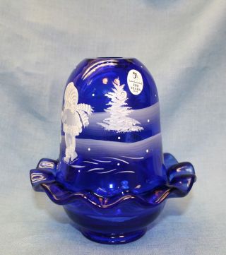 Fenton,  Fairy Light,  Cobalt Blue Glass,  Mary Gregory,  Hand Decorated. 4