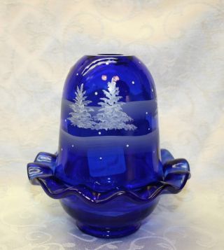 Fenton,  Fairy Light,  Cobalt Blue Glass,  Mary Gregory,  Hand Decorated. 5