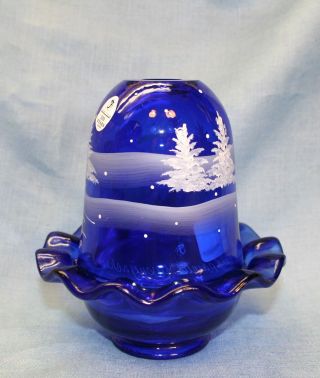 Fenton,  Fairy Light,  Cobalt Blue Glass,  Mary Gregory,  Hand Decorated. 6