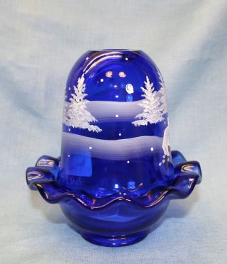Fenton,  Fairy Light,  Cobalt Blue Glass,  Mary Gregory,  Hand Decorated. 8