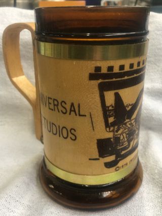 Rare 1976 Universal City Studios Jaws Themed Brown Glass Mug Stein Vintage