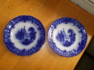 Matching Pair Gothic J.  F&co (jacob Furnival) 1850 Flow Blue Staffordshire Plates