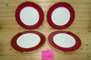 Coalport Connaught Red (4) Dinner Plates,  10 7/8 " (set 1)
