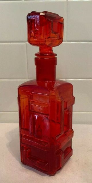 Vintage Mcm Italy Italian Tangerine Glass Abstract Back Bar Whiskey Decanter