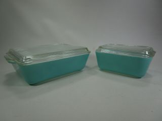 Vintage Pyrex Refrigerator Dish Turquoise Robins Egg Blue Pair Retro 502 503