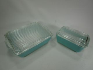 Vintage Pyrex Refrigerator Dish Turquoise Robins Egg Blue Pair Retro 502 503 2