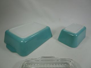Vintage Pyrex Refrigerator Dish Turquoise Robins Egg Blue Pair Retro 502 503 5