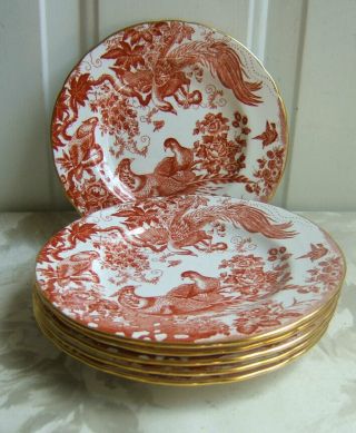 Royal Crown Derby Red Aves Salad Plate 7 " Set Of 5