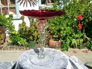 Vintage Cambridge Glass Co.  Art Deco Nude Ruby Red Footed Compote