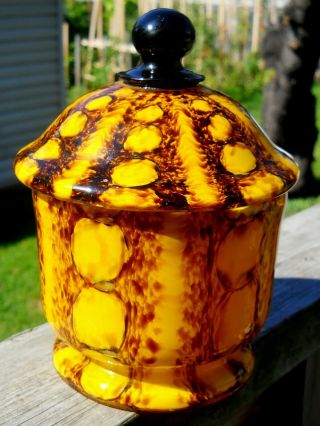 Franz Welz Kralik Era Yellow Bubble Bohemian Art Glass Lidded Jar 7 " Tall