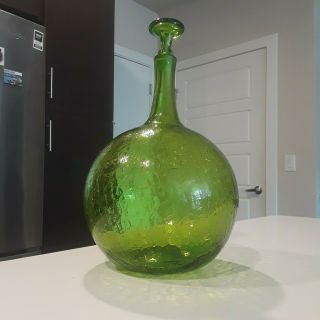 Large Blenko Crackle Glass Decanter 648 With Stopper Green By Myers
